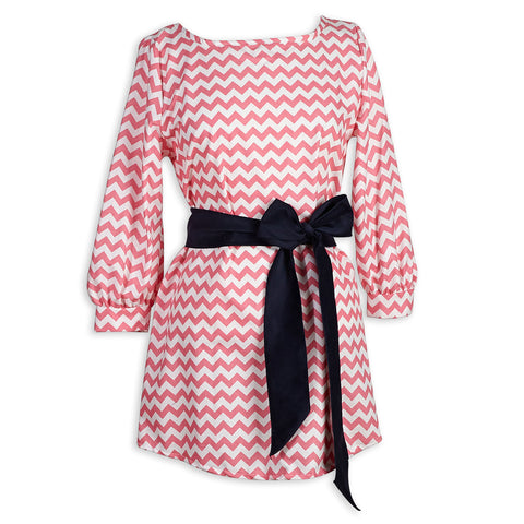 Ladies Pink Chevron Navy Sash Tunic/Dress