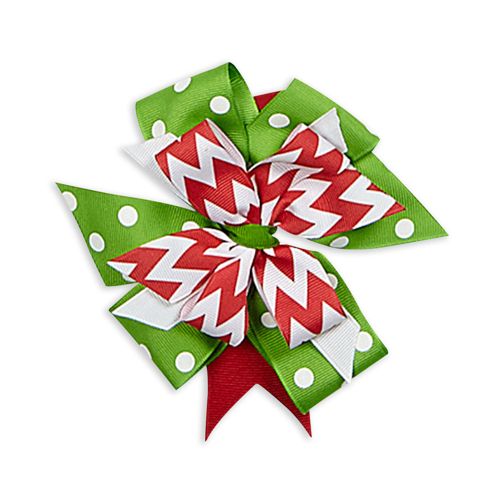 Green Dot Red Chevron Boutique Bow